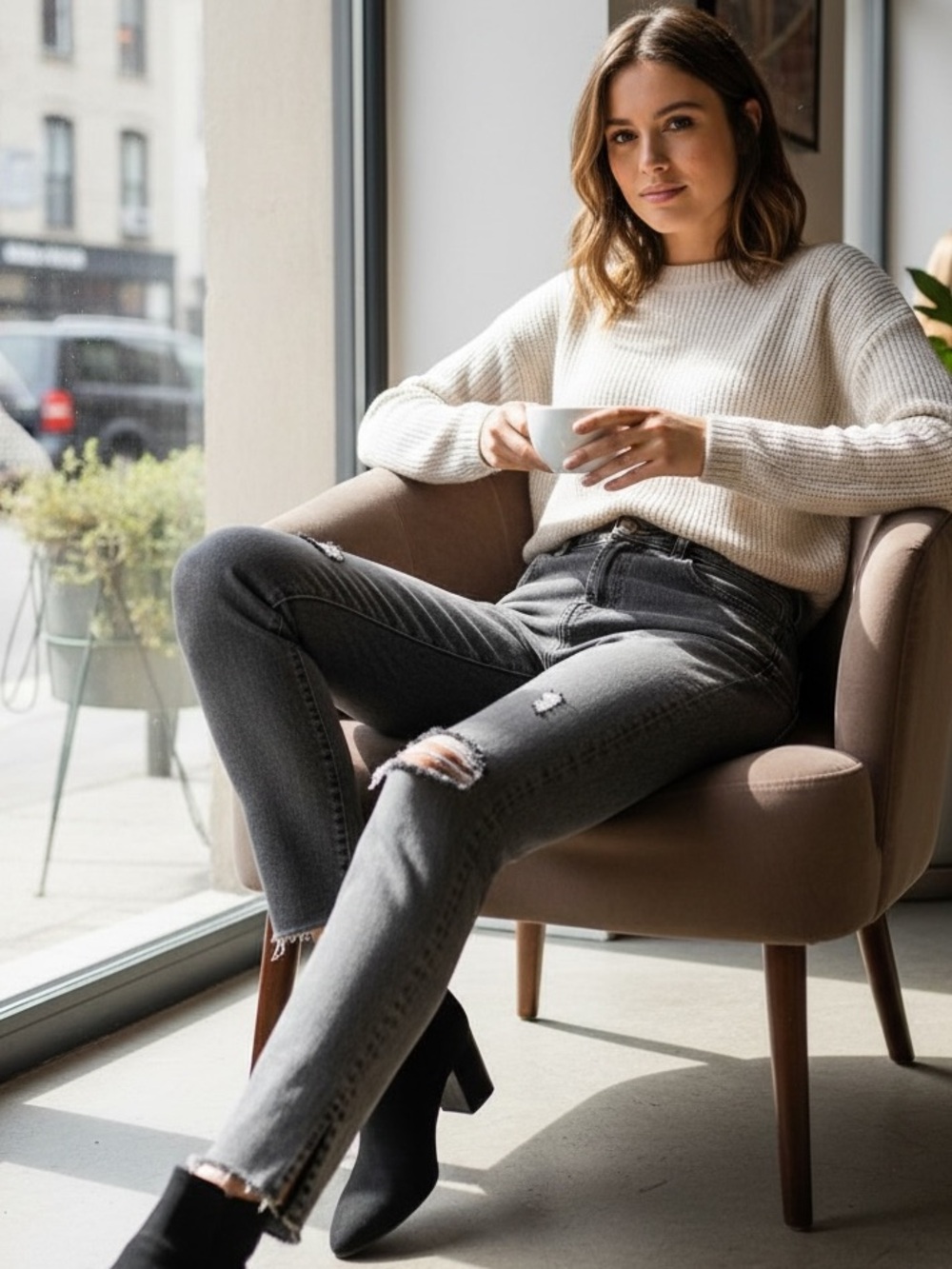 Kensie Vintage Luxe Black and Gray Distressed Skinny Jeans